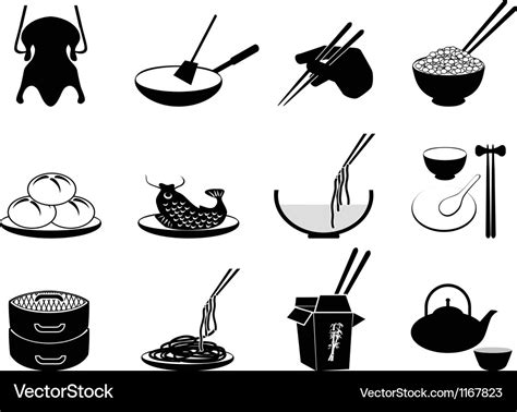 Chinese Food Icons Royalty Free Vector Image Vectorstock