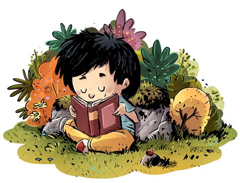 Niño Leyendo En La Naturaleza Ilustraciones De Cuentos Infantiles