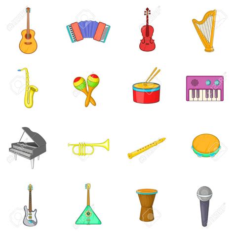 Instrumentos Musicales De Conjunto De Iconos De Estilo De Dibujos