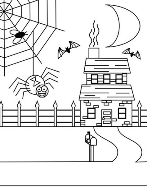Spider Web On Haunted House Coloring Page : Color Luna House Colouring