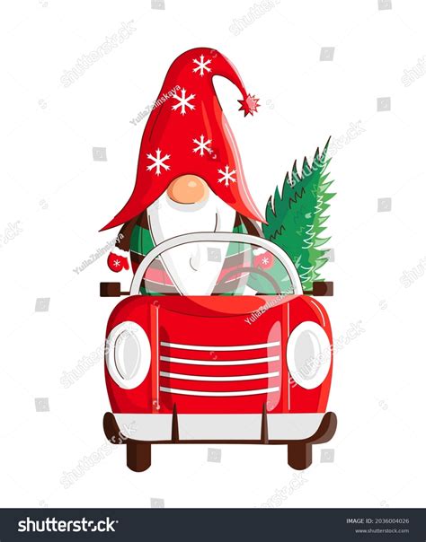 Christmas Scandinavian Gnome Driving Truck New Stock Vector Royalty