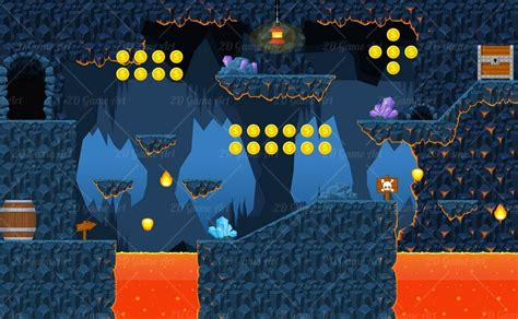 Lava Cave Platformer Tileset Game Art 2d