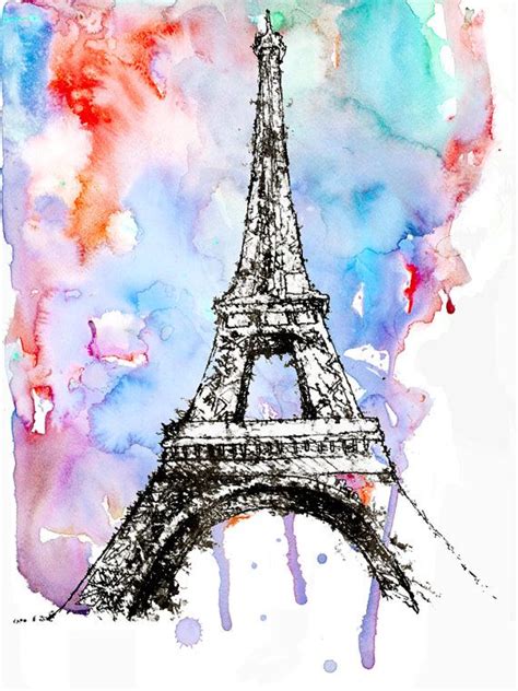 Watercolor Print Fine Art Poster Watercolor Painting Paris Eiffel