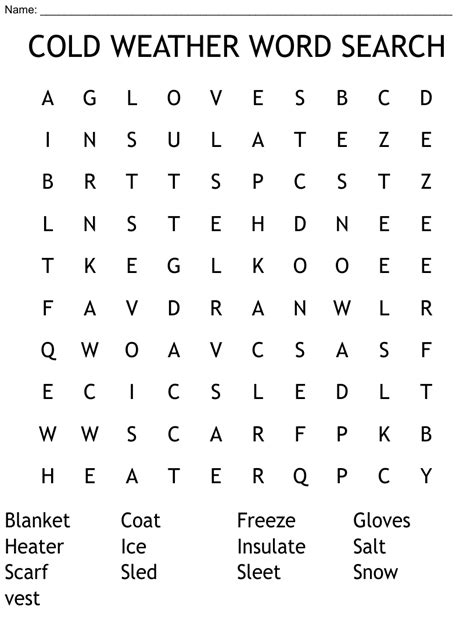 Cold Weather Word Search Wordmint