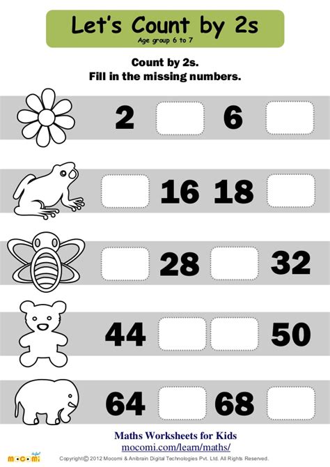 The worksheets are in pdf format. Let's Count by 2s - Maths Worksheets for Kids - Mocomi.com