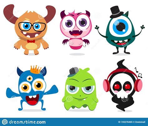 Cute Little Monsters Set Vector Characters Cute Monster Creatures With