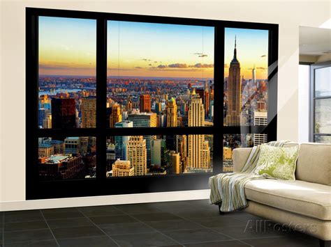 Wall Mural Window View Cityscape Of Manhattan At Sunset New York