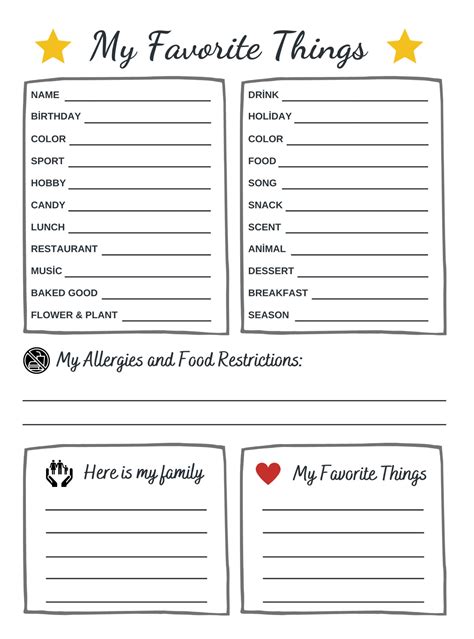 Printable Favorite Things Survey Co Worker All About Me List Etsy