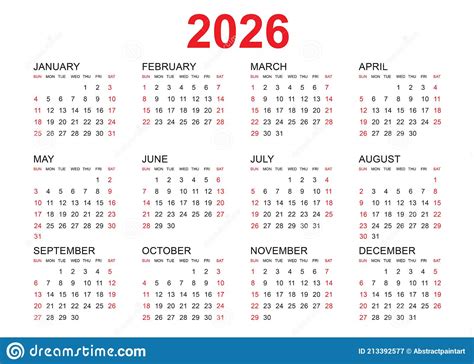 Calendar 2026 And 2027 Years English Colorful Vector Set Horizontal