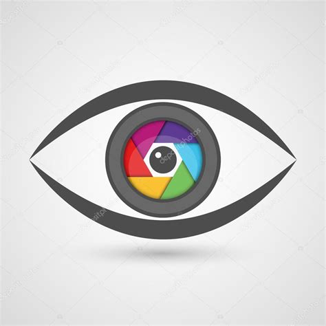 Icon Eye As Camera Lens With Colorful Diaphragm Shutter Vector