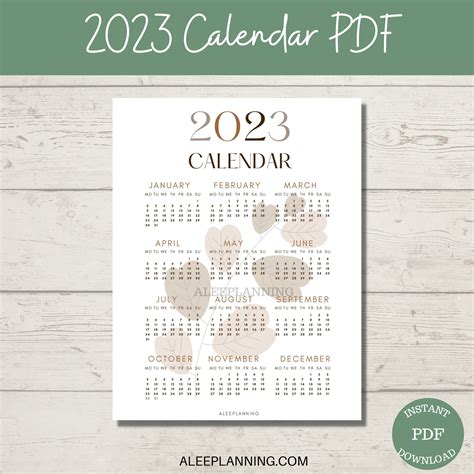 Year At A Glance Printable 2023 Yearly Overview Planner Insert Pdf