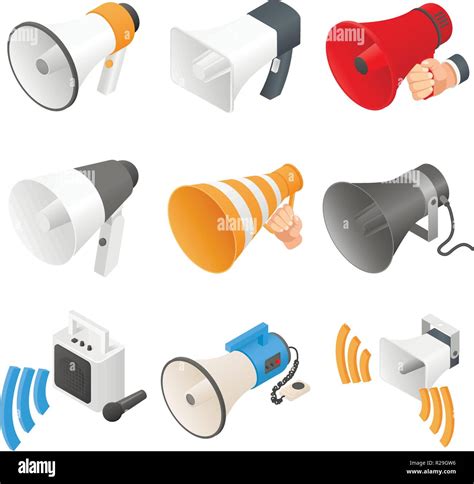 Megaphone Loud Speaker Icons Set Isometric Illustration Of 9 Megaphone