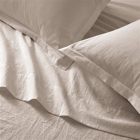 Washed Cotton Chambray Fitted Sheet Set Solid Color Casual Modern Style