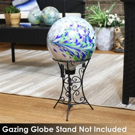 Sunnydaze Garden Gazing Globe Floral Spring Splash White Green And