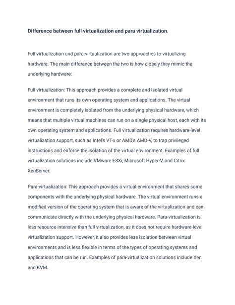 Difference Between Full Virtualization And Para Virtualization Full