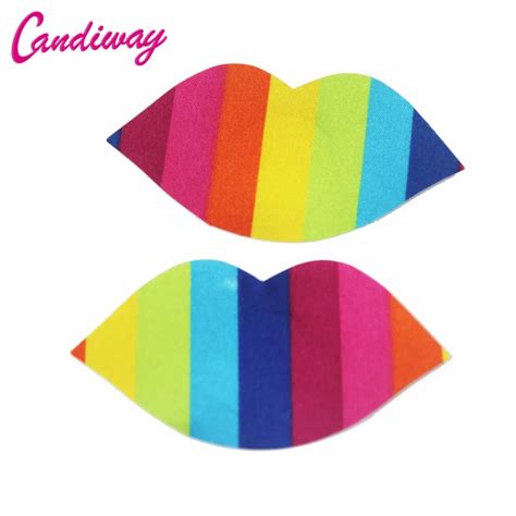 Pair Rainbow Lips Nipple Sticker Fashion Women S Mouth Adhesive