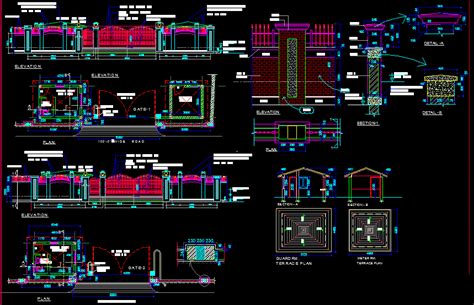 Download free dwg house plans. Gated boundary wall in AutoCAD | Download CAD free (285.51 ...