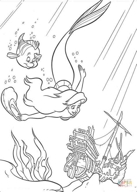 Dibujo De Ariel Y Flounder Nadando Juntos Para Colorear Dibujos Para