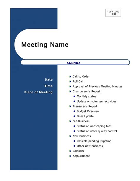 Printable 46 Effective Meeting Agenda Templates Templatelab Small