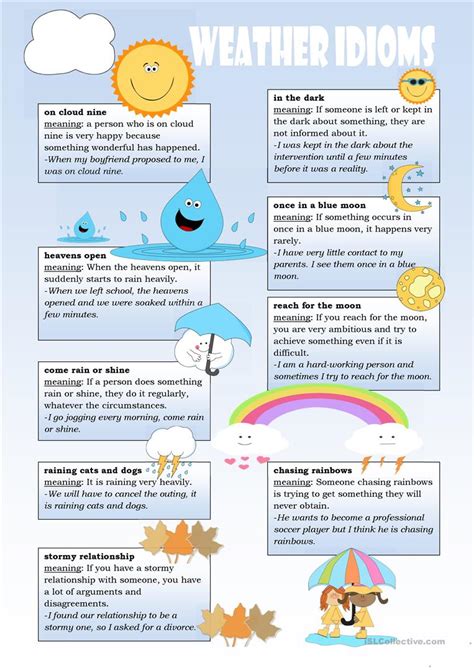 weather idioms english esl worksheets for distance learning and