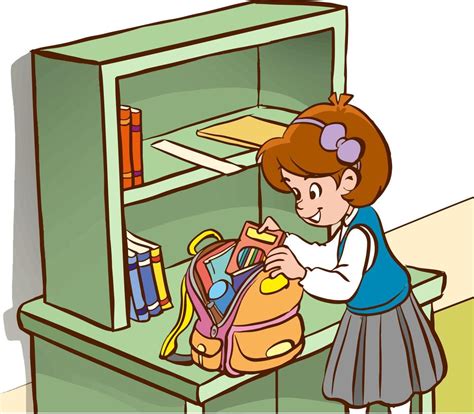 Cute Little Girl Preparing To Go To School Cartoon Vector Illustration