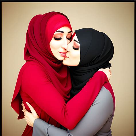 two hijab girl hugging and kissing arthub ai
