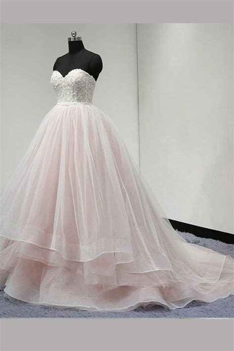 Light Pink Strapless Sweetheart Cheap Layers Long Prom Dress Ball Gown