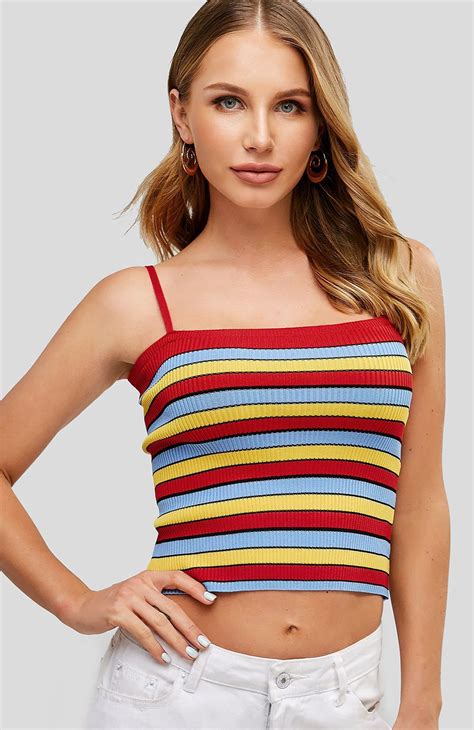Knitted Ribbed Stripes Tank Top Tube Top Outfits Tank Top Fashion Striped Tank Top