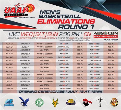 Uaap Season 77 Mens Basketball 1st Elimination Round Schedule