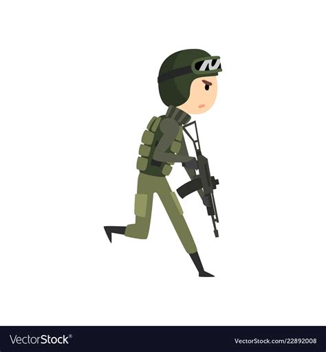 Military Man Running With Gun Soldier Character Vector Image