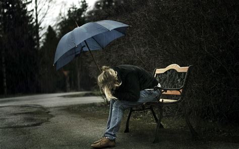 Sad Mood Sorrow Dark People Love Rain Drops Umbrella Wallpaper