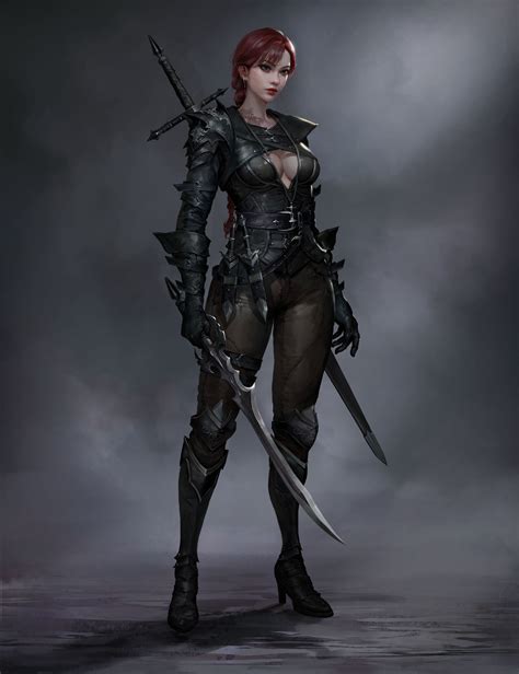 Artwork Women Gray Background Standing Fantasy Girl Assassins Fantasy Art Women With Swords