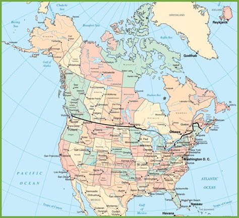 Political Map Of The Us And Canada Fawnia Susanetta