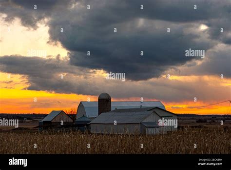 Sunset On The Farm Stock Photo Alamy