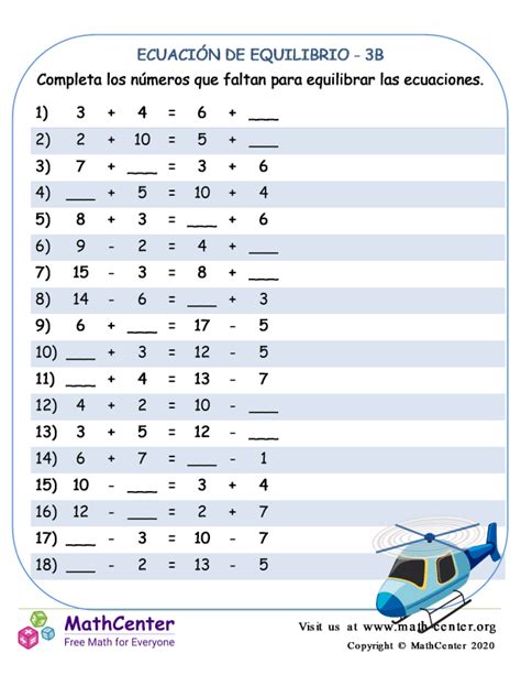 Tercer Grado Hojas De Trabajo Ejercicios De Ecuaciones Algebraicas