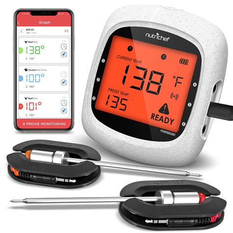 Nutrichef Smart Bluetooth Bbq Grill Thermometer Upgraded Stainless