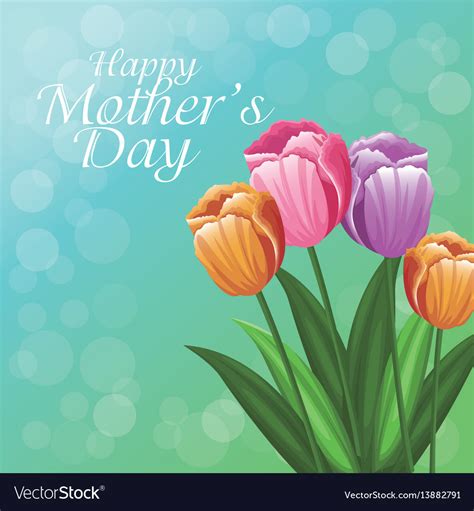 happy mothers day greeting card beautiful flowers vector image