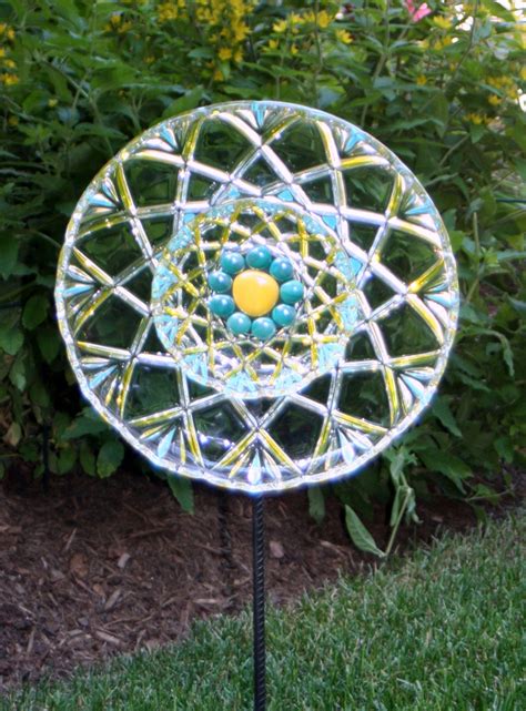 Glass Plate Garden Art Yard Art Sun Catcher On By Glassblooms