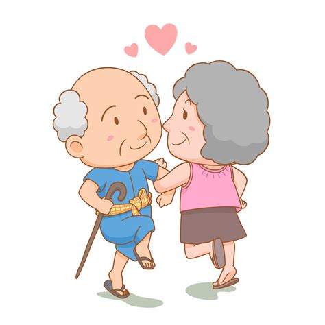 Cartoon Illustration Of Grandparents Dancing Together With Love