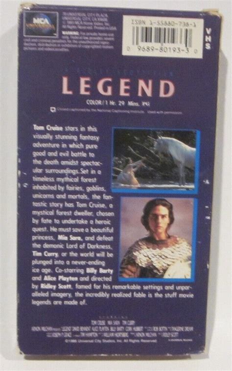 Legend 1985 Vhs Tom Cruise Mia Sara Tim Curry Ridley Scott Fantasy