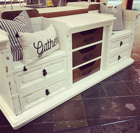 Custom Upcycled Dresser Into A Farmhouse Style Storage Bench Perfect