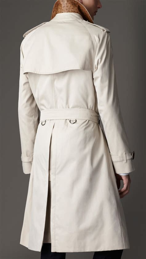 Lyst Burberry Long Cotton Gabardine Ostrich Leather Detail Trench