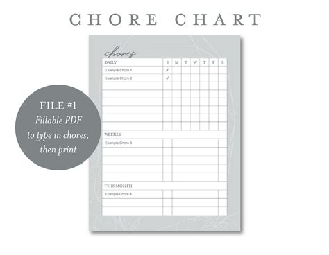 Printable Chore Chart For Organized Moms Etsy