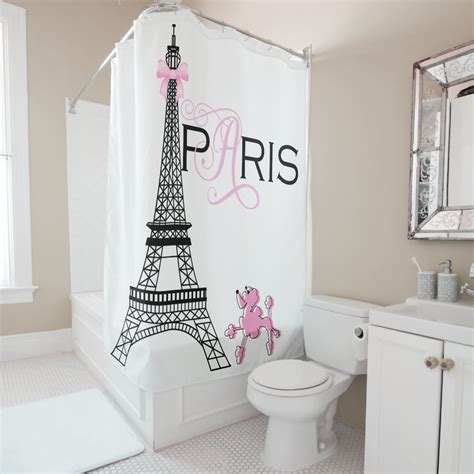 Pink Bow Eiffel Tower Paris France Poodle Custom Shower Curtain Zazzle