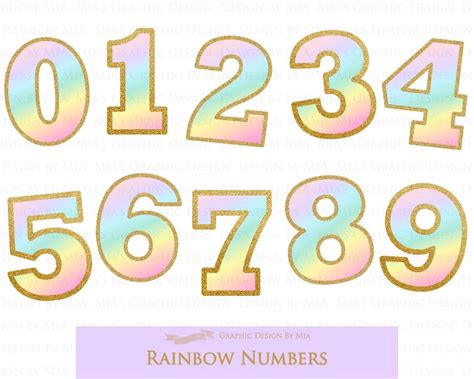 Rainbow Numbers Gold Glitter Numbers Number Clip Art Etsy