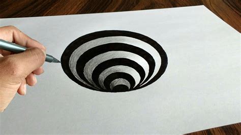 Very Easy 3d Trick Art How To Draw A Round Hole On Paper Youtube
