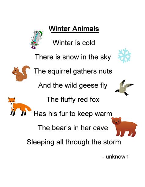 Winter Animals Lesson Plan Kids Poems Winter Poems Kindergarten Poems