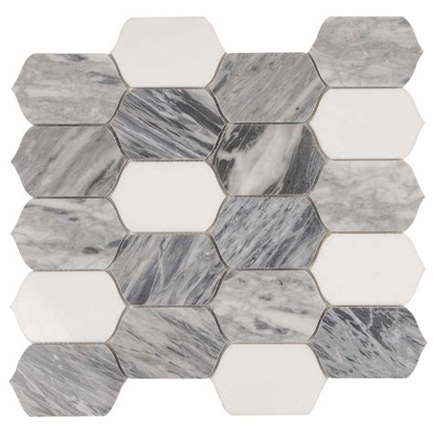Calacatta Bluette Elongated Hexagon Mosaic Tile Sample Swatch Free