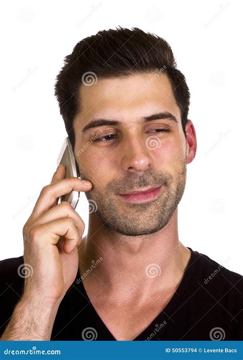 Young Man Is Talking On The Telephone Stock Photo Image Of Build