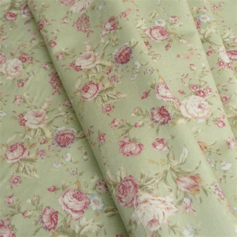 Floral Rose Cotton Poplin Print Fabric Vintage Style Dusky Pink And